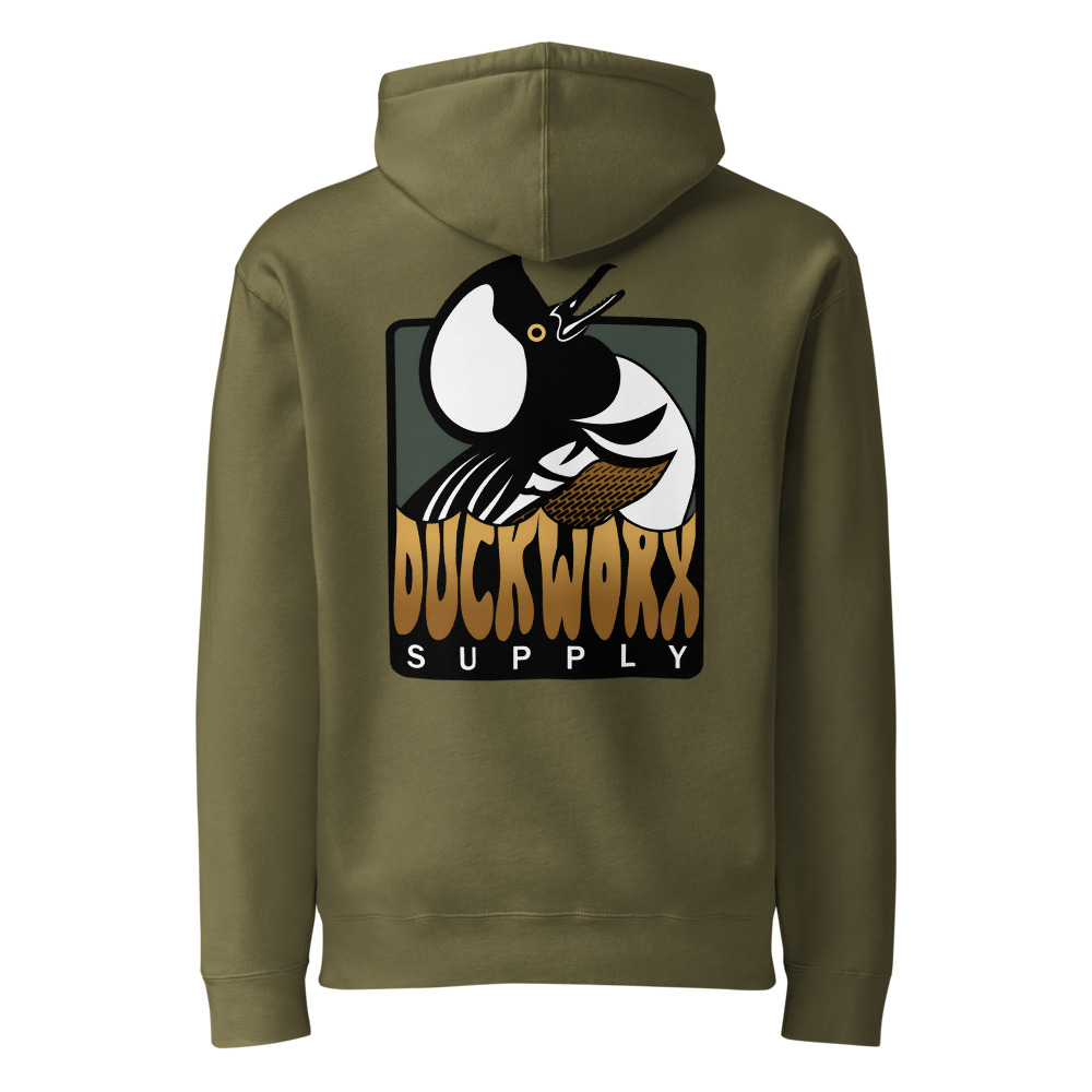 Duck Worx Supply Badge Hoodie - Army (back) Duck Worx Supply Badge Hoodie in Army, back view