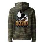 Duck Worx Supply Badge Hoodie in Forest Camo, back view