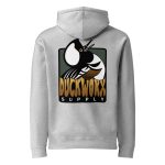Duck Worx Supply Badge Hoodie in Grey Heather, back view