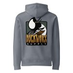 Duck Worx Supply Badge Hoodie in Storm Blue, back view