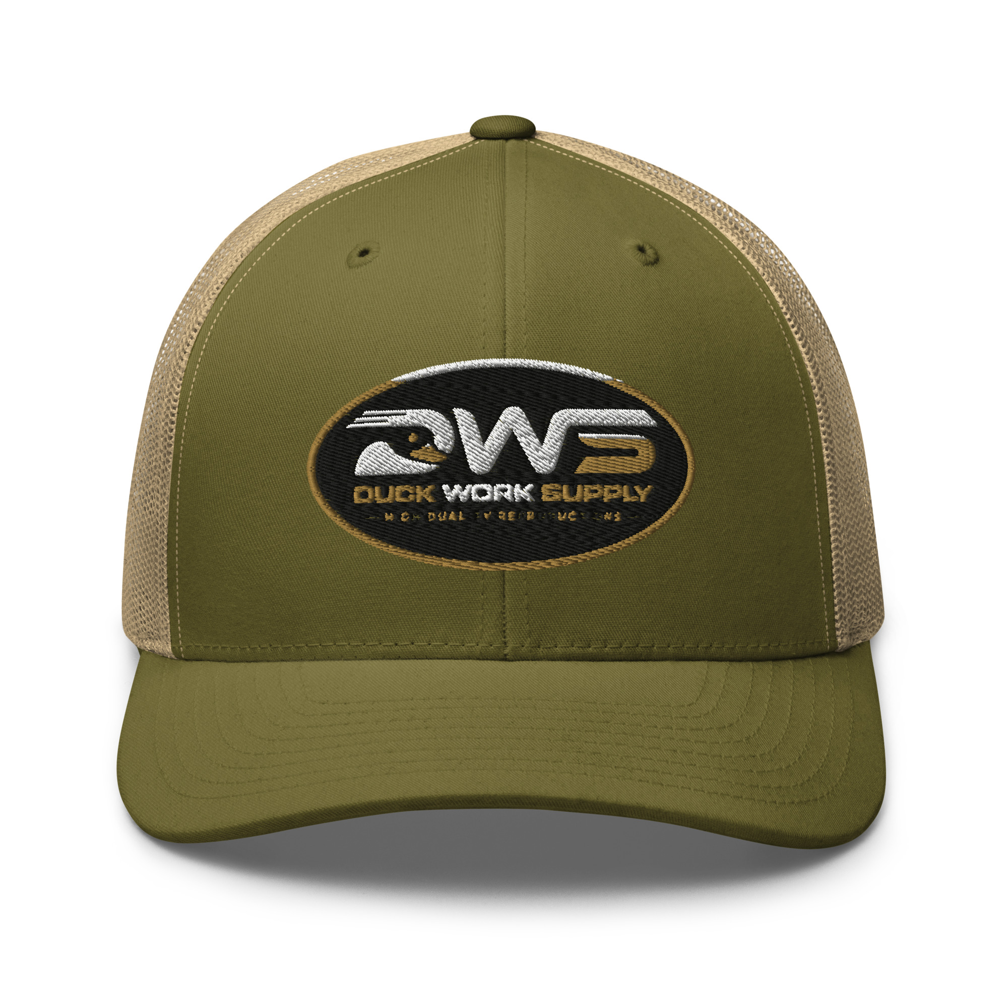 retro-trucker-hat-moss-khaki-front-6aa411183d3f6.jpg Duck Worx Trucker Cap – Moss Khaki Front